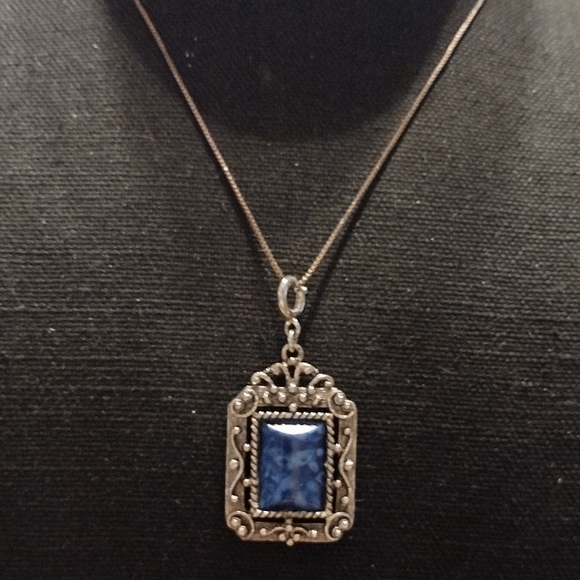 Sterling and lapis large pendant necklace - Picture 3 of 16